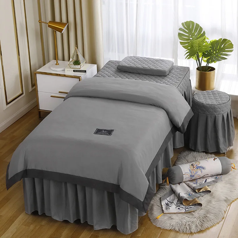 

4pcs Skin-friendly Beauty Salon Bedding Set Bed Linens Sheets Massage Spa Bedskirt Stoolcover Pillowcase Quilt Cover Sets