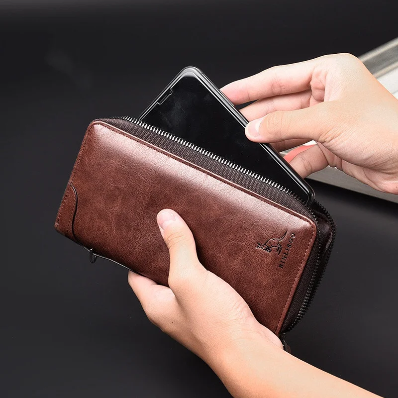 Business Zipper Men's Long Wallet RFID Blocking Money Wallet Luxury Soft Leather Coin Purses Man Card Holder Clutch Bag