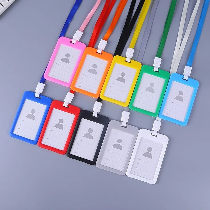 

Plastic Working Permit Case Business Bus Pass Card Holder with Lanyard Employee Name ID Tag Card Cover Case Sleeve Neck Strap