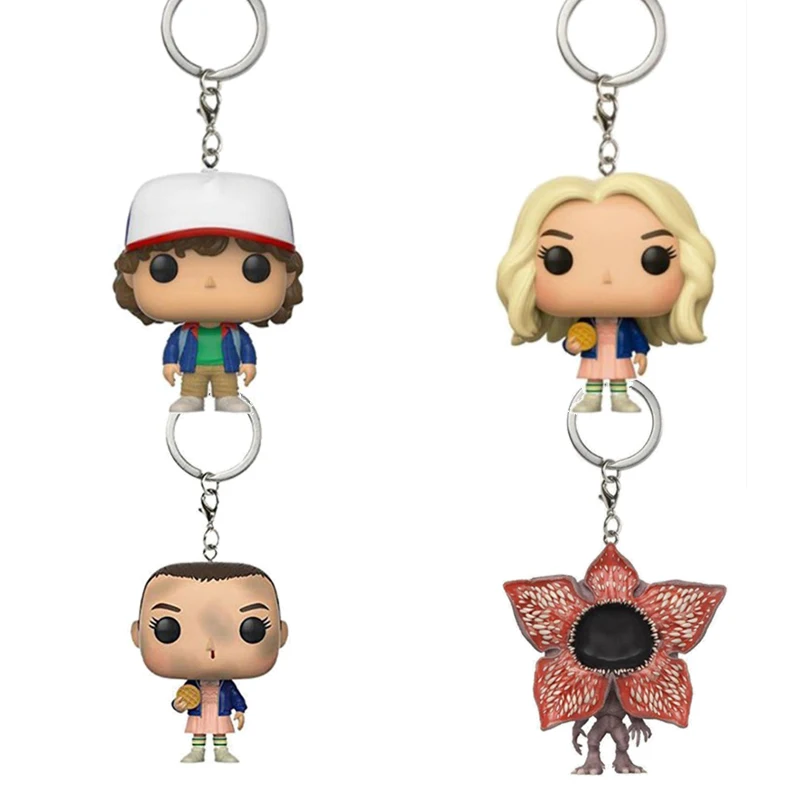 

pops anime stranger things 4 eleven dustin Demogorgon figure keychain action toy keyring for women men car key bag pendant charm