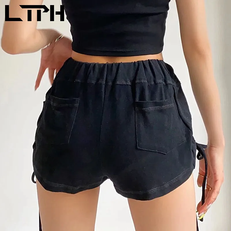 LTPH high waist side drawstring elastic shorts women solid loose casual streetwear bottoms joggers short pants 2023 summer new