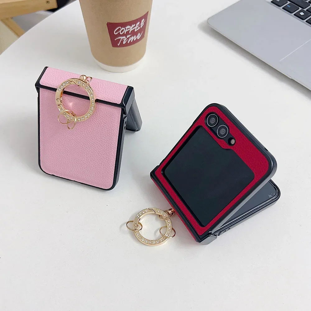 Роскошный кожаный чехол для телефона с текстурой личи Samsung Galaxy Z Flip 6 5 4 3 ZFlip6 Zflip