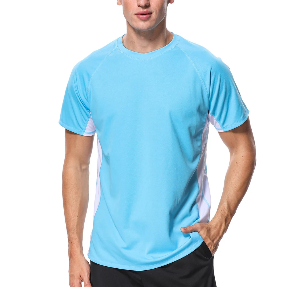 2022 Men's Solid Color Split Short Sleeve Surf Tops UV Protection Beach Swimwear Quick Dry Water Sports Snorkeling Surfwear Tops
