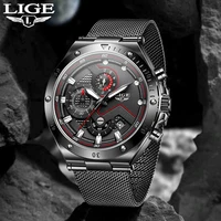 new lige fashion mens watches luxury mesh wristwatch quartz date clock waterproof sport watch men chronograph relogio masculino