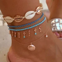 docona bohemia shell evil eye star charm anklets for women elastic strand beaded chain anklet beach jewelry tobilleras 7075