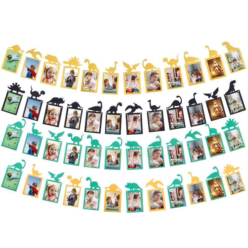 

Green Black Gold Dinosaur Party Photo Banner Happy Birthday Flag DIY Kids Party Banner Baby Shower First Birthday Decorations