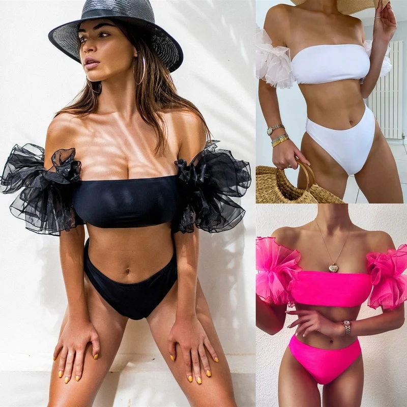

2022 New Sexy Tube Top Bikini Set Women Solid Backless Swimsuit Female Two Piece Mid Waist Bikinis Summer Beach Bathing Suit