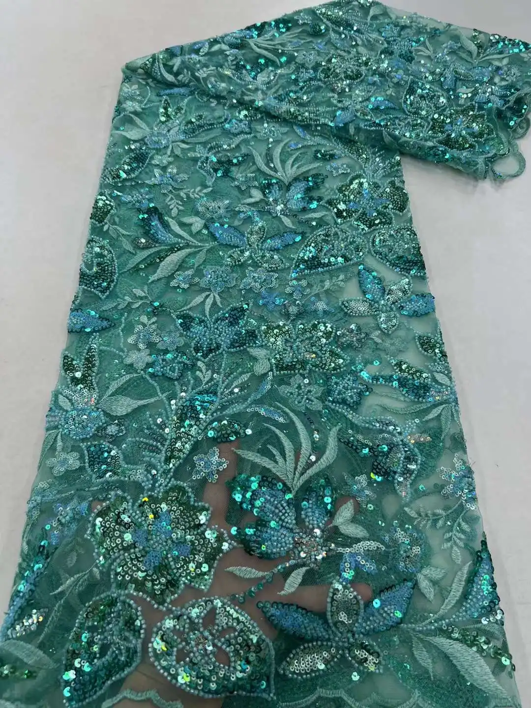 

Luxury Nigerian Handmade Beads Lace Fabric French Mesh Tulle Sequins Beaded Embroidery African Lace Sewing Material