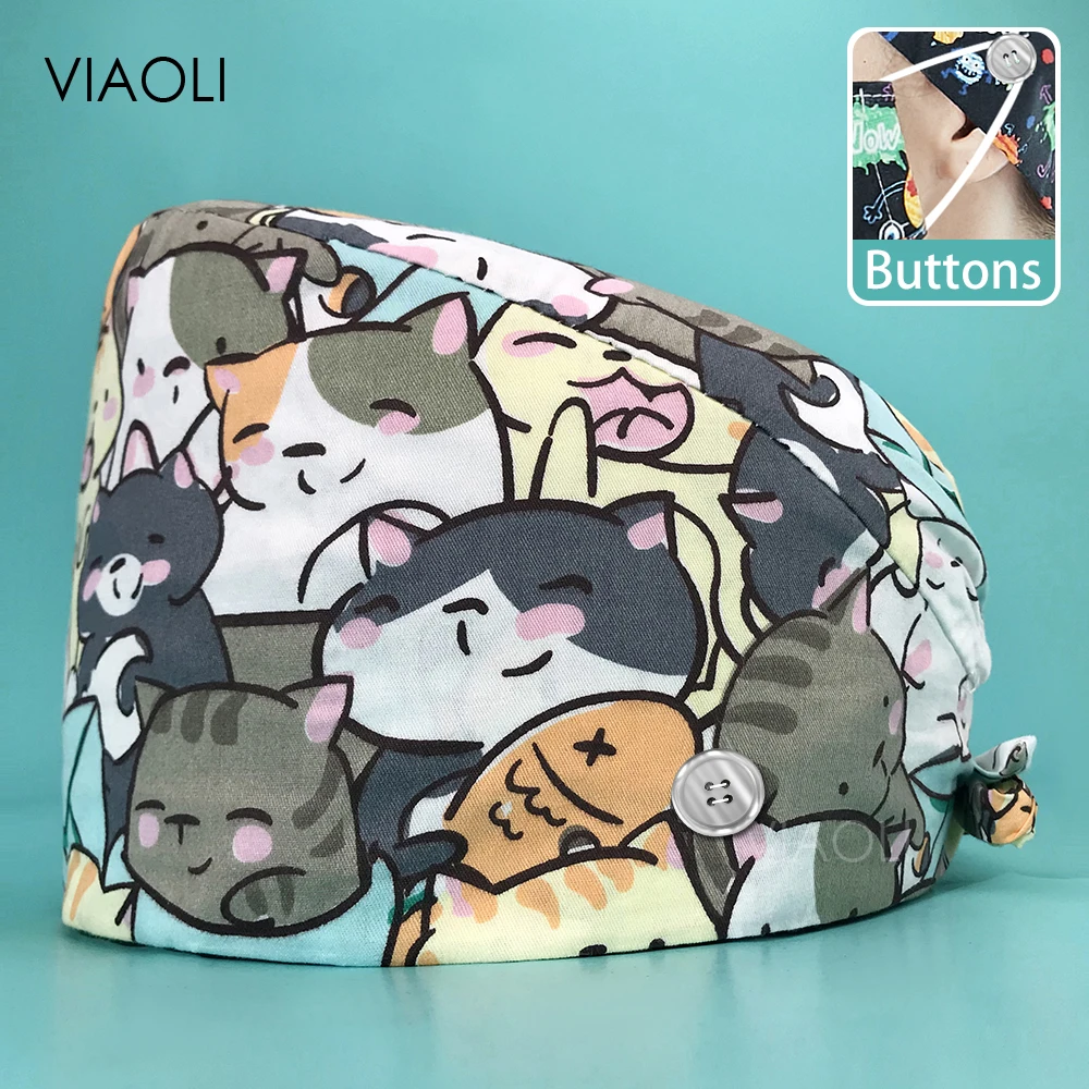 

Высокое качество женские шапки хирургические медсестры на каждый день, брюки, шапочка, хлопковая пыли скраб шляпы в мультипликационном сти...