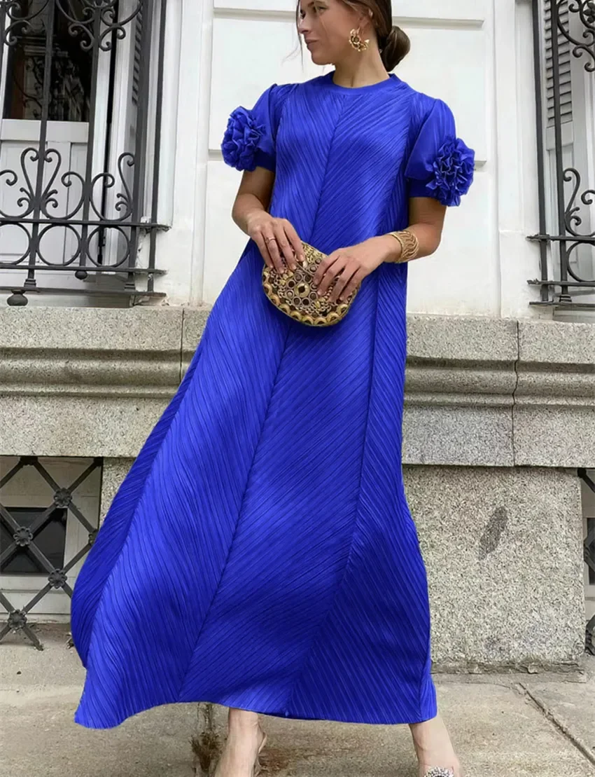 Miyake плиссированное женское эластичное длинное платье большого размера с высоким