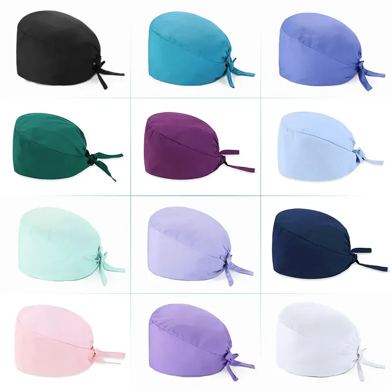 

Unisex Solide Color Scrub Nurse Hat Adjustable Beauty Salon Care Cap Laboratory Pet Shop Nurse Doctor Working Caps