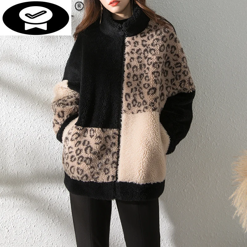 

Oversize Real Wool Casual Jacket Women's Fur Coat 2023 Winter Street Leopard Sheep Shearing Jackets Manteau Femme Gxy1191