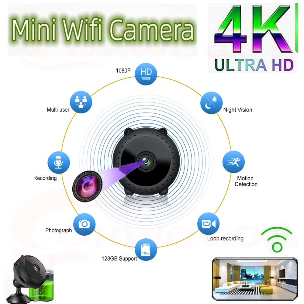 

Невидимая IP-камера видеонаблюдения с Wi-Fi, 4K, 1080P