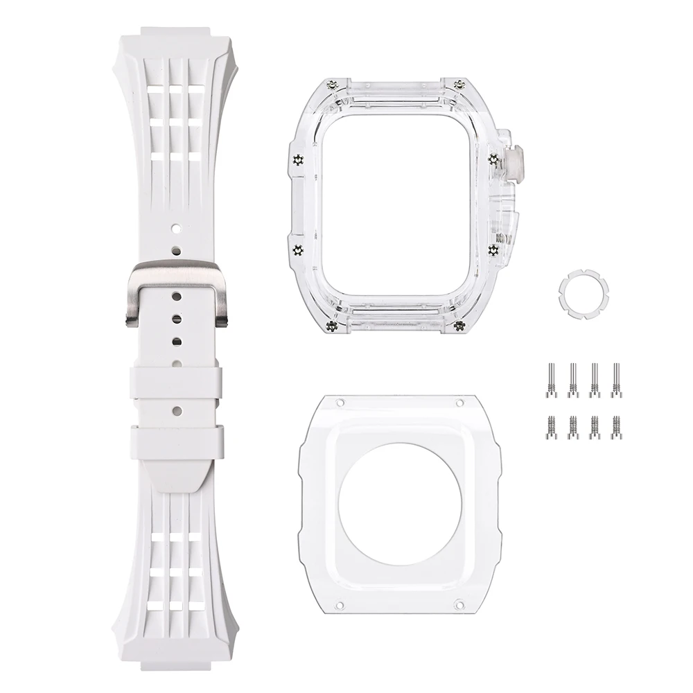 Glacier Transparent Modification Kit for Apple Watch Ultra 8 7 6 SE 5 4 Rubber Strap for IWatch Series 44mm 45mm 49mm Refit MOD