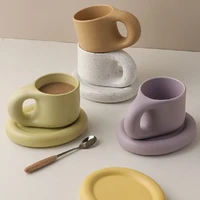 ihome nordic ins style fat handle mug cute coffee cup set office ceramic mug fat plate desktop decoration gift 2022
