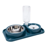 automatic cat drinker round plastic pet dog double bowl non slip cat eat food water 2 in1 removable washable 1000ml water bottle