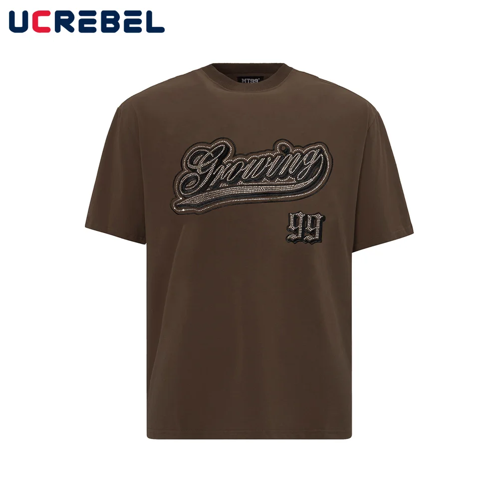 Футболка с коротким рукавом и надписью со стразами мужские рубашки нашивками
