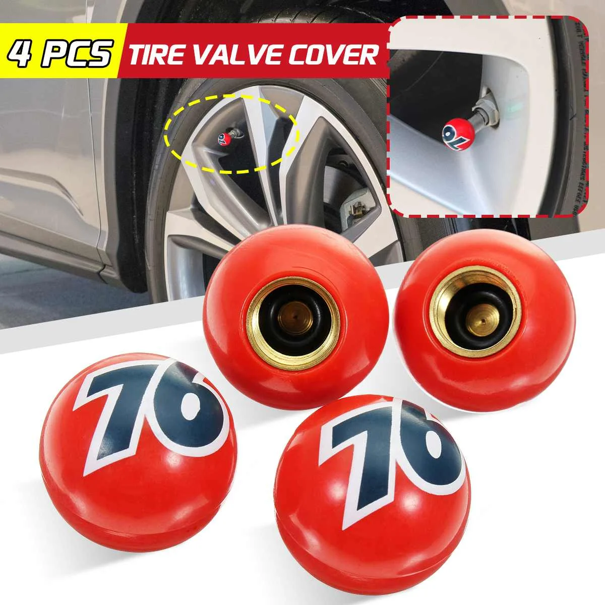 

4PCS Universal Car Bike Tyre Tire Air Valve Stem Dust Caps Cover For Car Bike Red Number 76 Ball Plastic Sphere