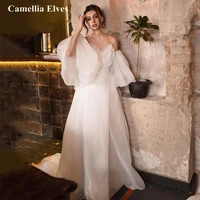 sexy organza boho wedding dresses 2022 for women backless puff sleeves beach bride dress strapless bridal gown vestidos de novia