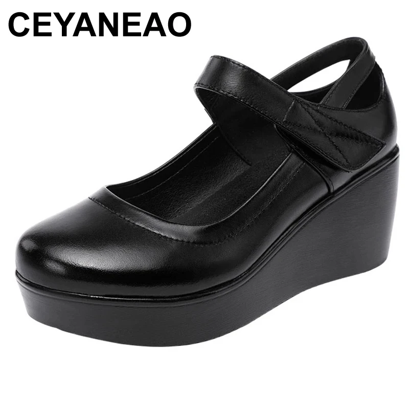 

CEYANEAO 2022 осенние женские туфли из натуральной кожи повседневные женские туфли на толстом каблуке Размеры 35-40 E1961