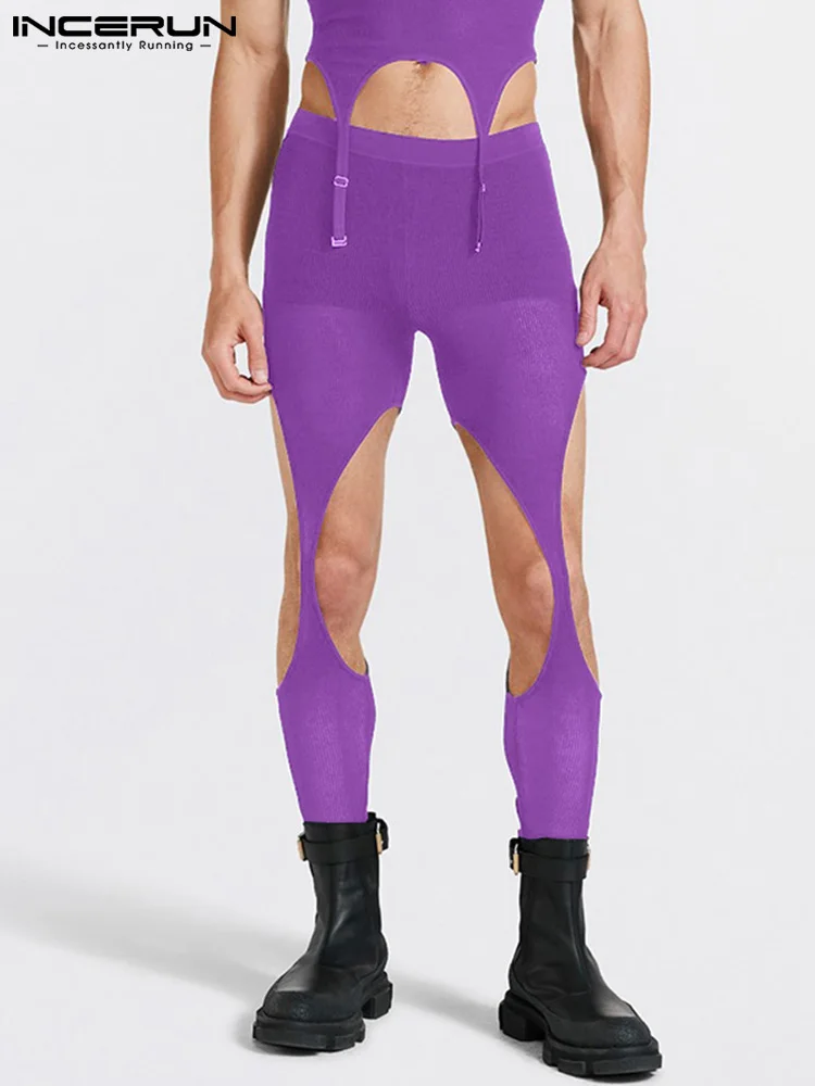 

Men Pants Solid Elastic Waist Skinny Hollow Out Sexy Thin Trousers Men 2022 Workout Translucent Casual Pantalon S-5XL INCERUN
