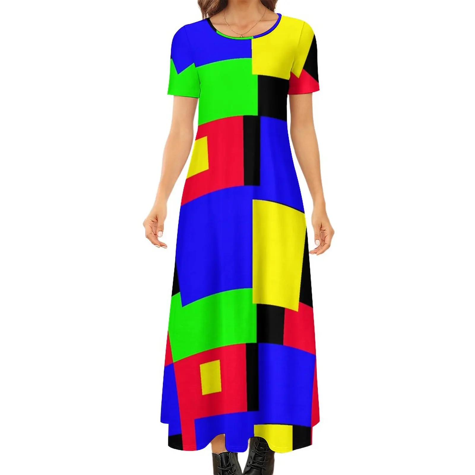 

Платье-Макси женское летнее Облегающее с геометрическим принтом и коротким рукавом