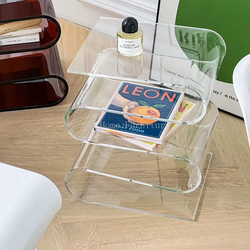 

Transparent Acrylic Side Table Living Room Furniture Home Decor Minimalist Small Bookshlf Magazine Rack дизайнерская мебель