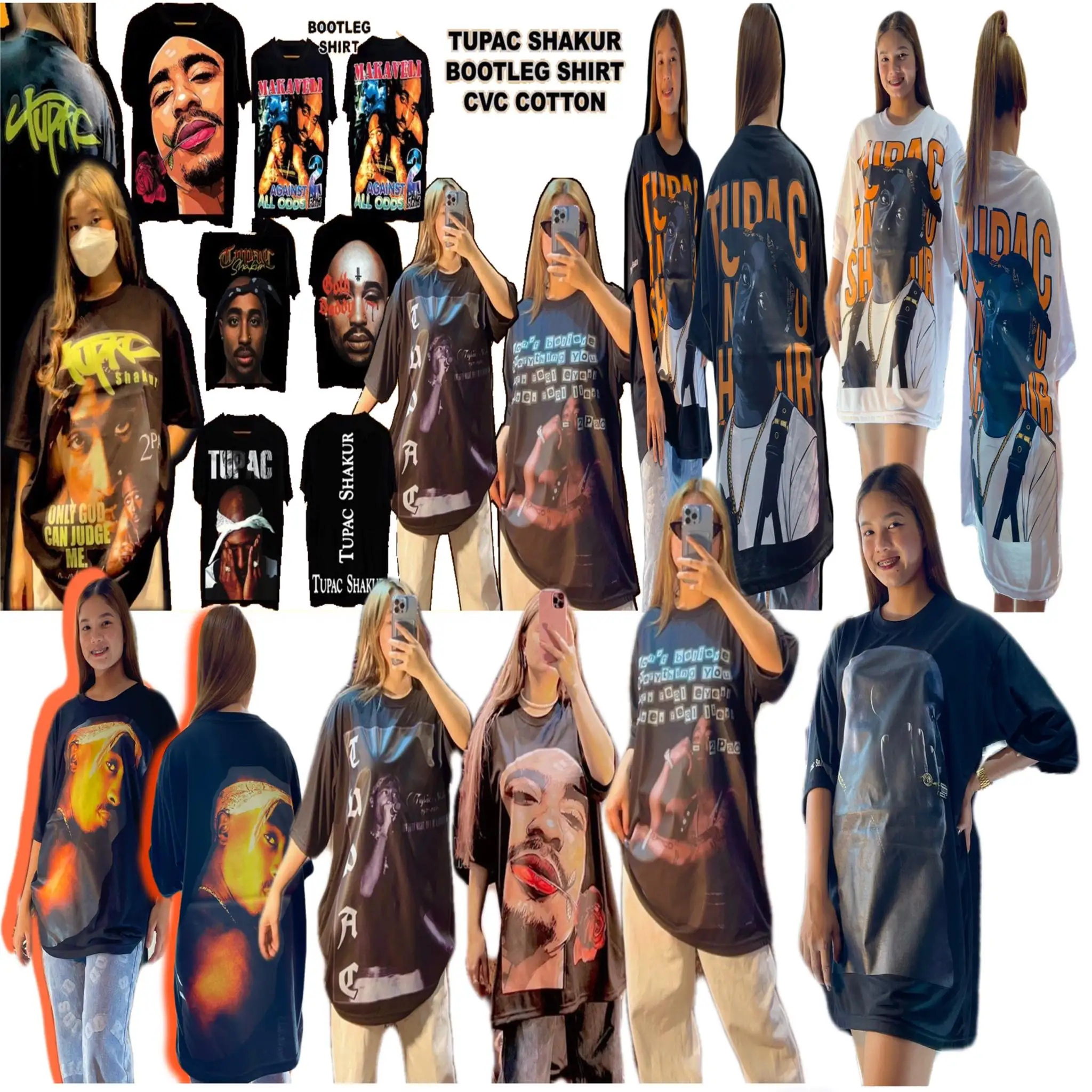 

Fashion Street Wear Round Neck Men Women T-Shirt Tupac Shakur Bootleg Oversized Skateboarding T-Shirts Rap Tees Unsex T shirt