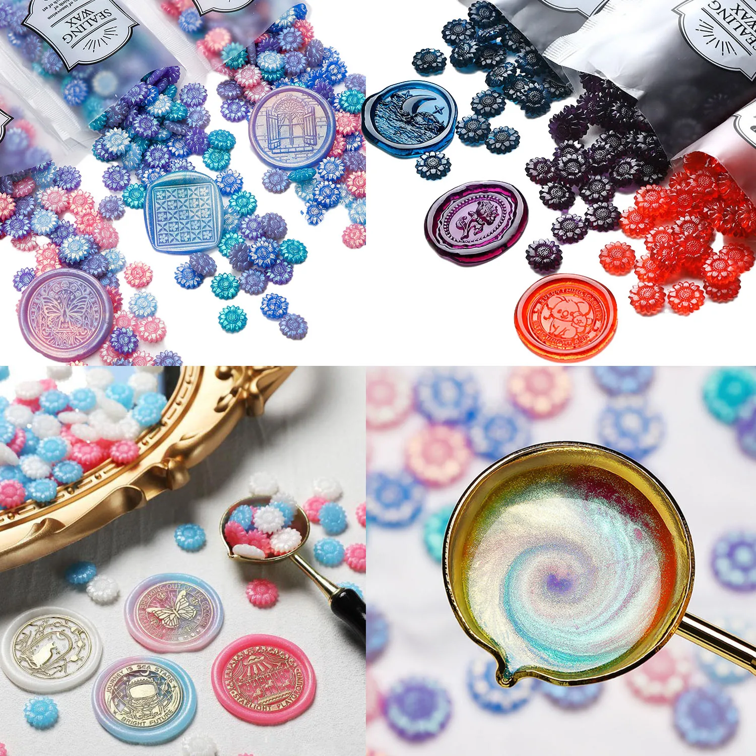 

Fire Paint Wax Grain New Product 100 Small Bags Sunflower Sun Flower Translucent Beads Envelope Seal Custom Stamps Scrapbooking