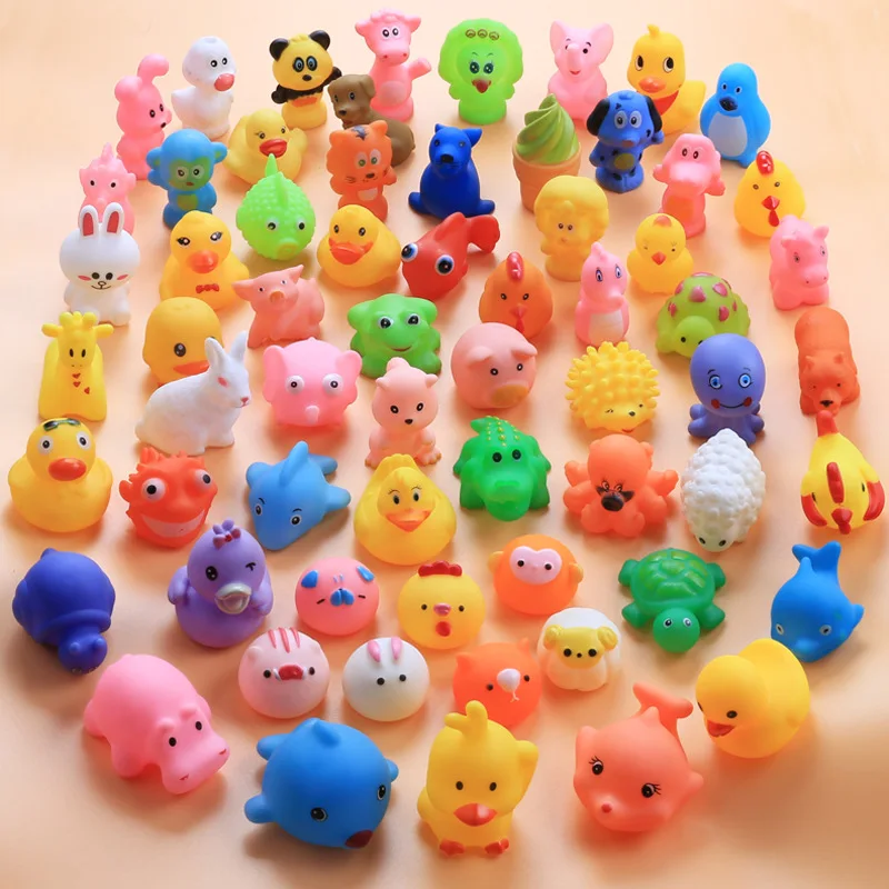 

Cute Animals Bath Toys Swimming Water Colorful Soft Rubber Float Squeeze Sound Squeaky Bathing Toy For Baby Kids Gifts kawaii