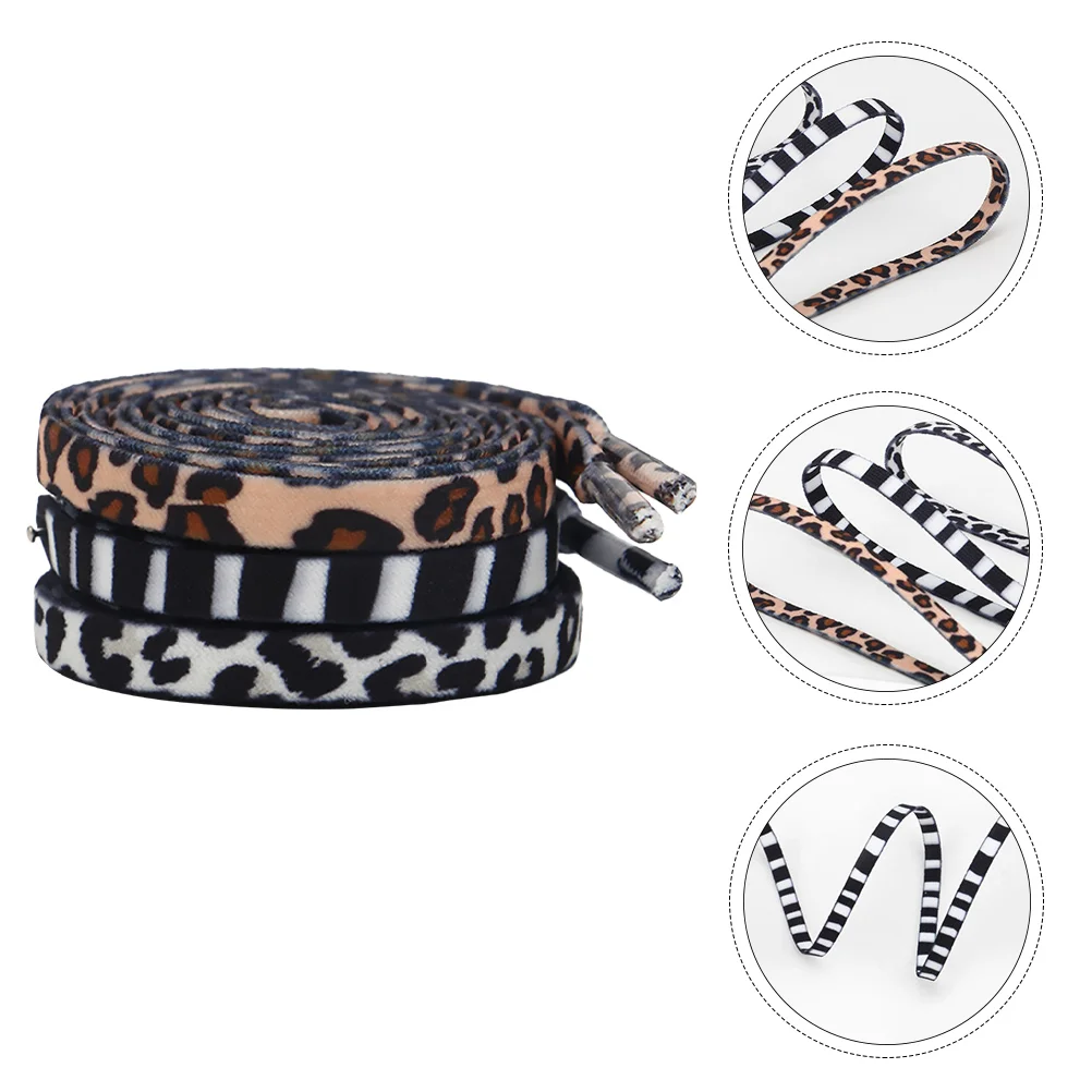 3 Pairs Striped Ties Men Animal Shoe Strings Elastic Mens Dress Sneakers Leopard Laces Athletic Shoes Flat Shoelace