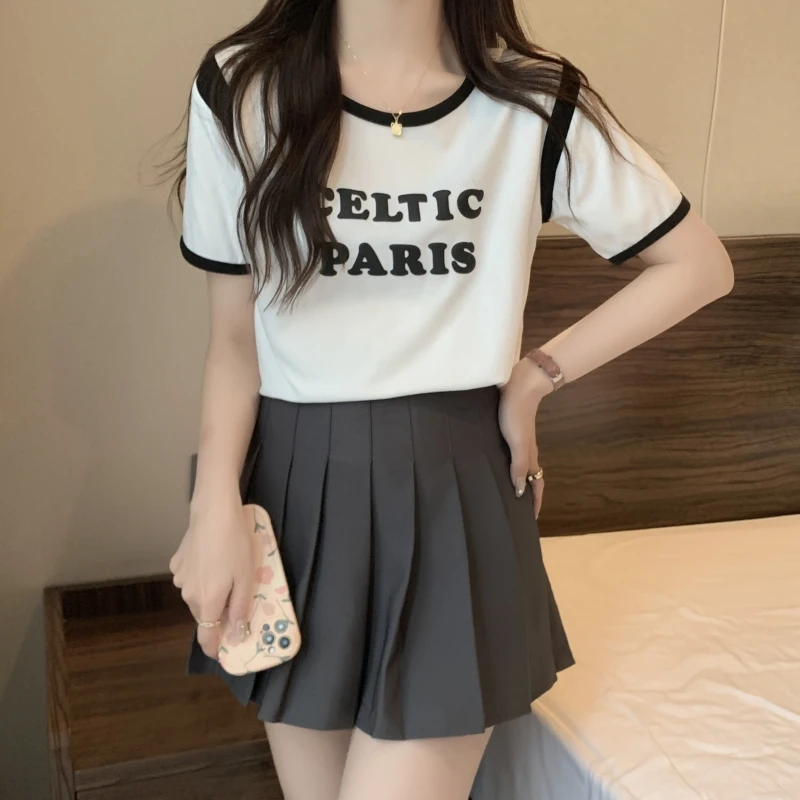 

Летняя женская футболка с графическим принтом и надписью для девушек, одежда в стиле Харадзюку, Повседневная Свободная контрастная Футболка, женские белые топы Y2K