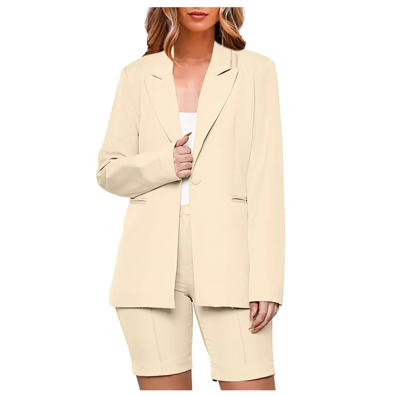 

NEW 2023 2 Pieces Outfits for Women Long Sleeve Solid Open Front Blazer Shorts Elegant Business Suit Sets conjunto femenino