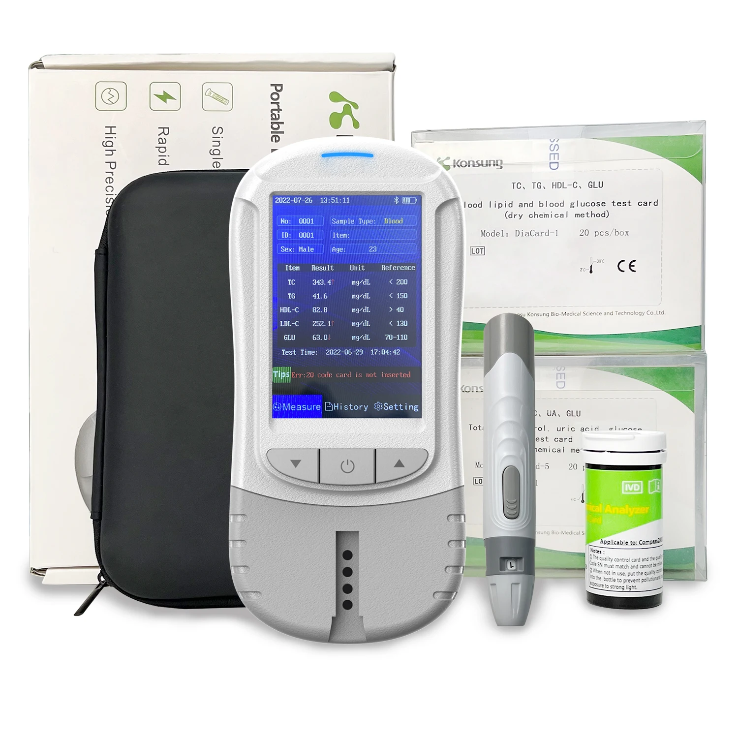 

6-in-1 Test Kit At Home Total Cholesterol, HDL-C, LDL-C, Glucose, Uric Acid, Triglyceride Meter & 30 Test Strips Compass-2800-2