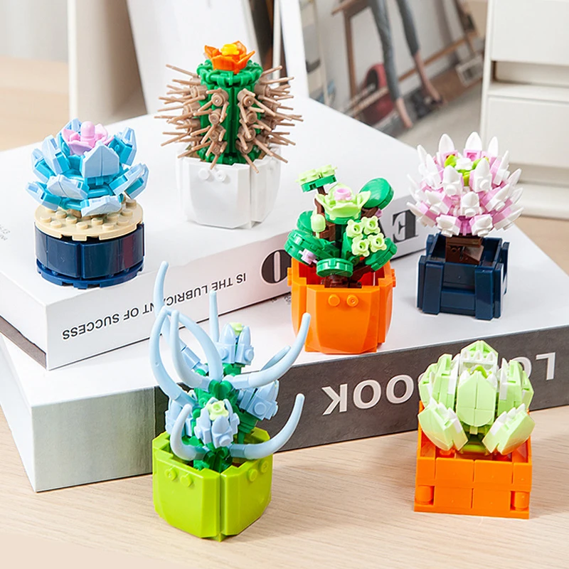 

Mini Bricks Succulent Potted Flower 3D Model Small Ornaments DIY Plant Bonsai Flower Building Blocks Children Toy Girl Gift