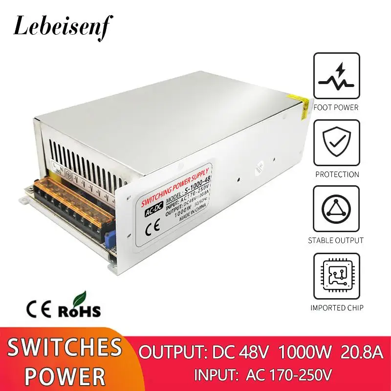 Fonte de Alimentação de Comutação de Alta Potência 170250v ac para dc 48v Transformador Conversor Comunicação Unidade Adaptador Smps 48v 1000w 20.8a