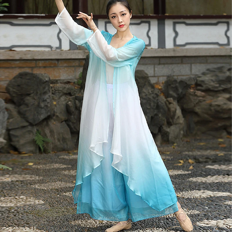 Женские элегантные градиентные современные танцевальные брюки шифоновые