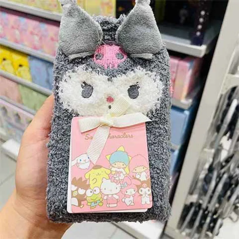 

Kawaii Sanrios Plush Socks Cartoon Kuromi My Melody Cinnamoroll Pompom Purins Winter Plush Home Floor Socks Cozy