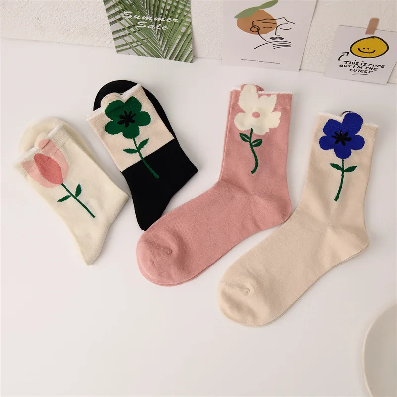

Новинка 2023, женские бриллиантовые носки с трехмерными цветами, удобные и дышащие носки до середины икры в Корейском стиле