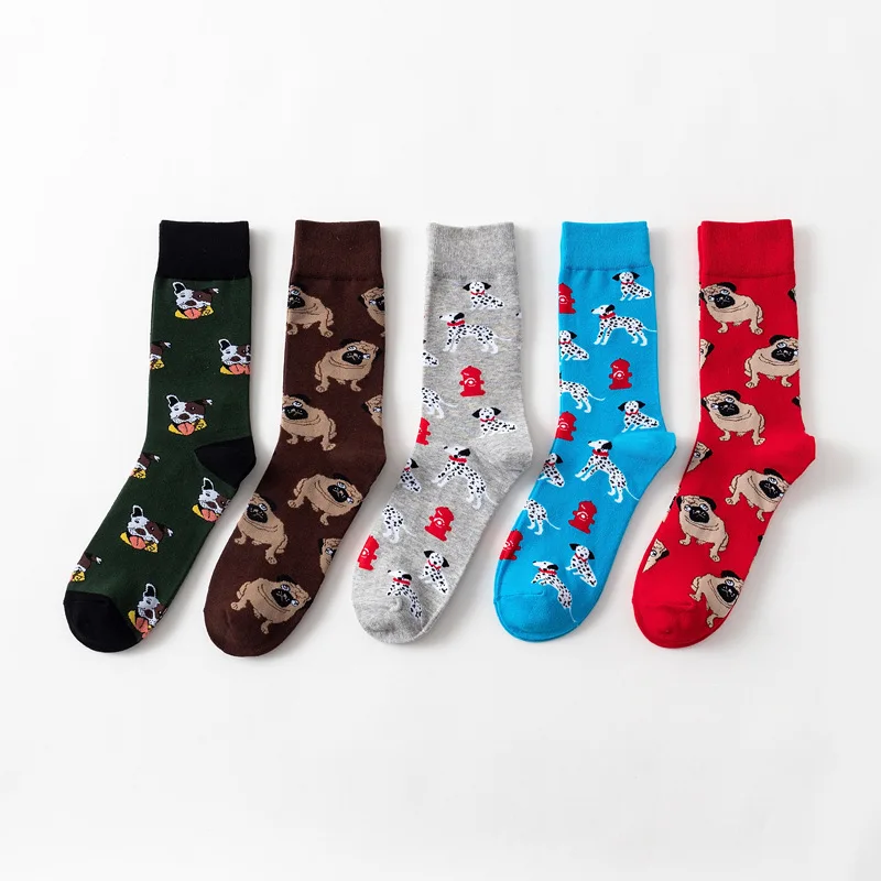 5 Pairs/Pack Fashion Funny Cartoon Dogs Socks Men Cotton Cute Hip Hop Harajuku Kawaii Crew Colorful Socks