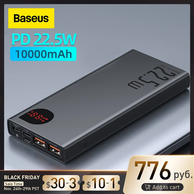  Baseus Power Bank 10000mAh with 22.5W PD Fast Charging Powerbank Portable Battery Charger For iPhone 14 13 12 Pro Max Xiaomi 