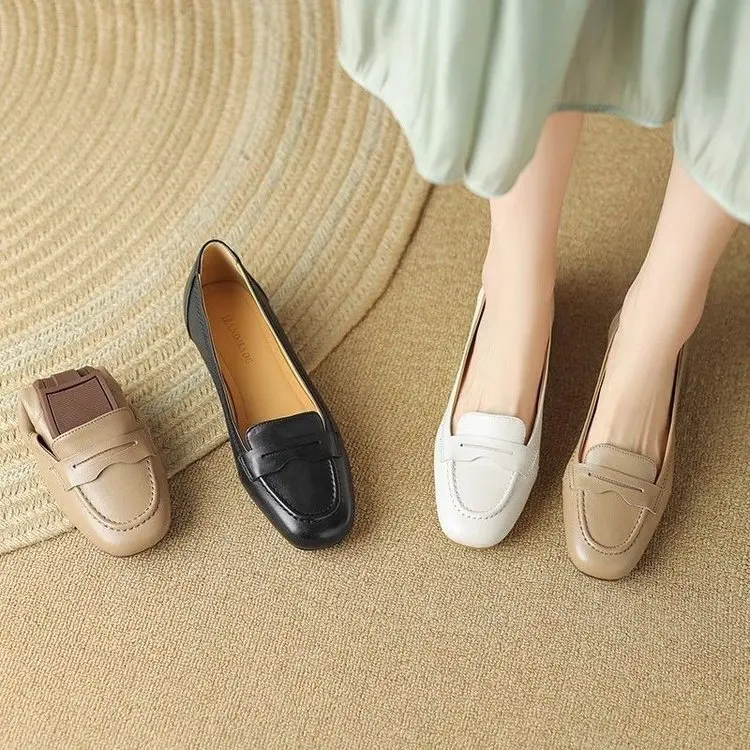 Туфли женские кожаные люксовые повседневные лоферы удобная уличная модная обувь