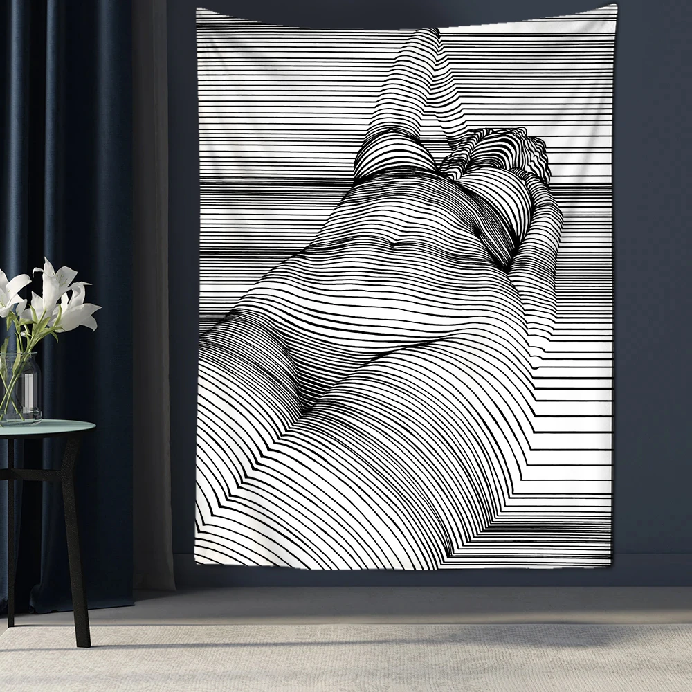 

Милый Декор для комнат, психоделический таинственный большой гобелен для девушек, простой гобелен в виде линии, домашний Настенный декор для спальни, Настенный декор