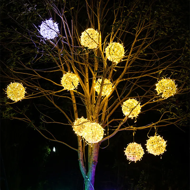 

20CM Outdoor For Party Wedding Garden Decor Christmas Tree Rattan Ball Hanging Garland Light Globe ball Fairy String Lights