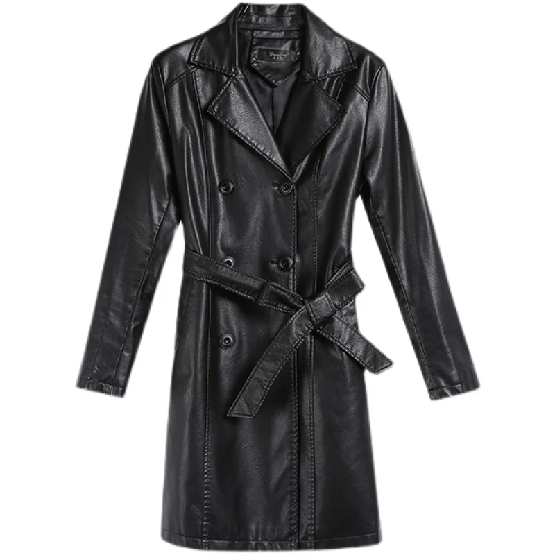 2022 Genuine Leather Coat women's Mid-Length Autumn Winter New Chic Leather Windbreaker Jacket Female Slim Streetwear Outwear