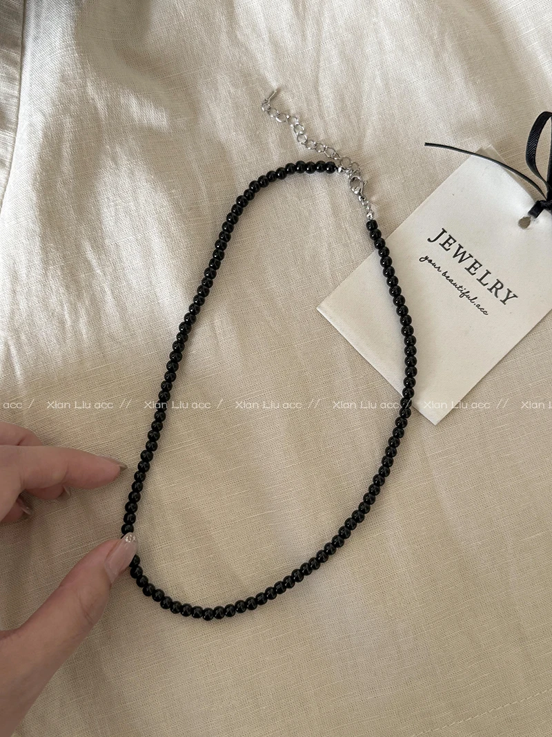 Black Beaded Bow Necklace Women 2024 New Popular Choker Design High-Grade Accessories