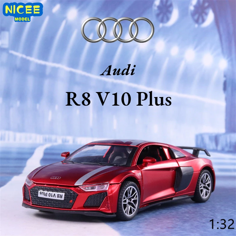 

1:32 Audi R8 V10 Plus Supercar Alloy Car Model Diecast Toy Vehicle Sound And Light Pull Back Cars Model Toys Gift F406