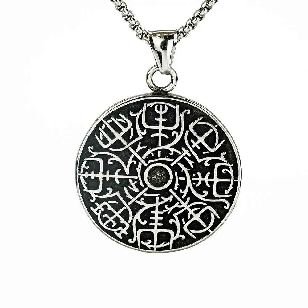 

Viking Odin Compass Totem Titanium Steel Pendant Necklace for Men and Women