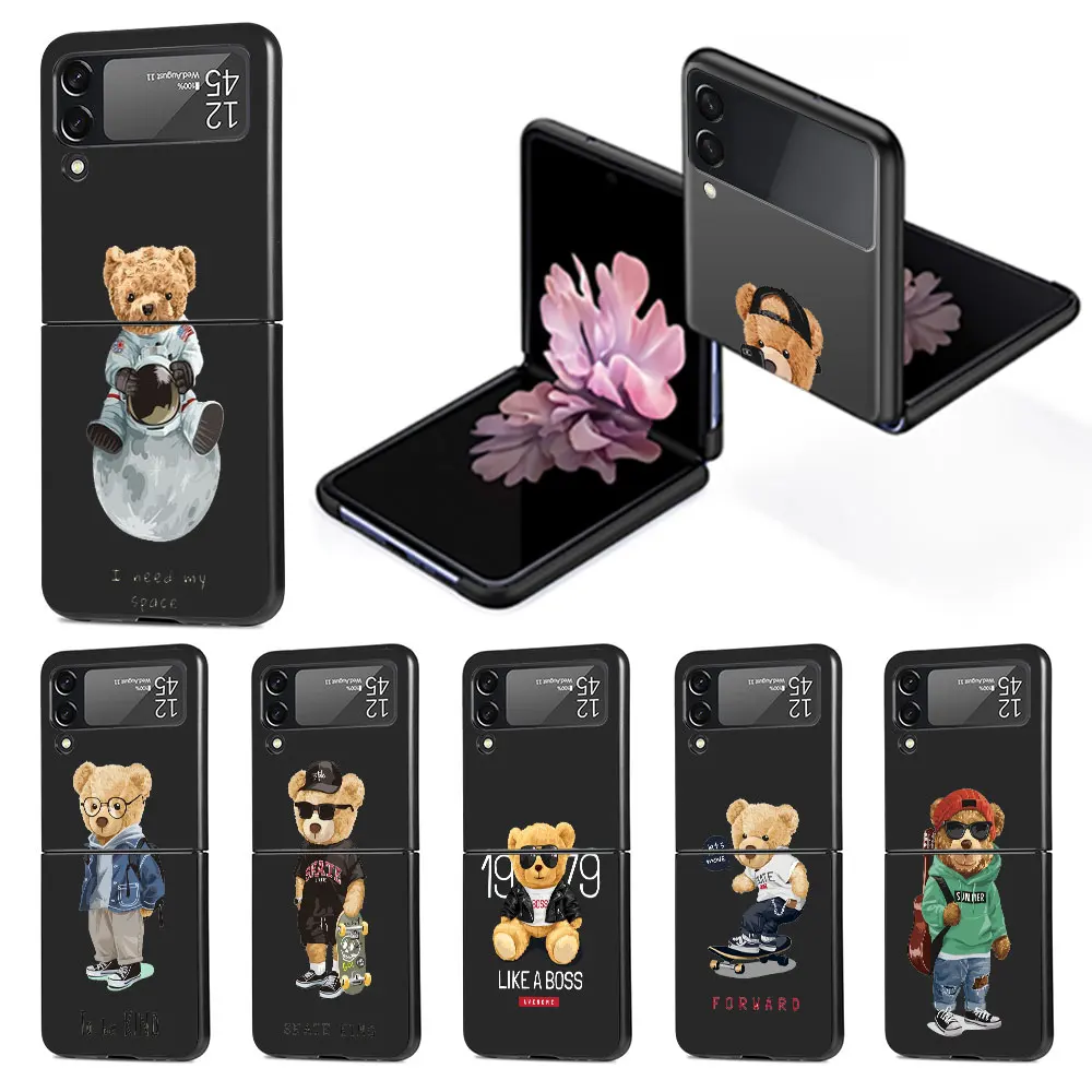 

Чехол для телефона Samsung Galaxy Z Flip4 Flip3, флип-чехол для Z 4 3, чёрные жесткие чехлы из поликарбоната Zflip3, Zflip4, модный брендовый чехол с медведем