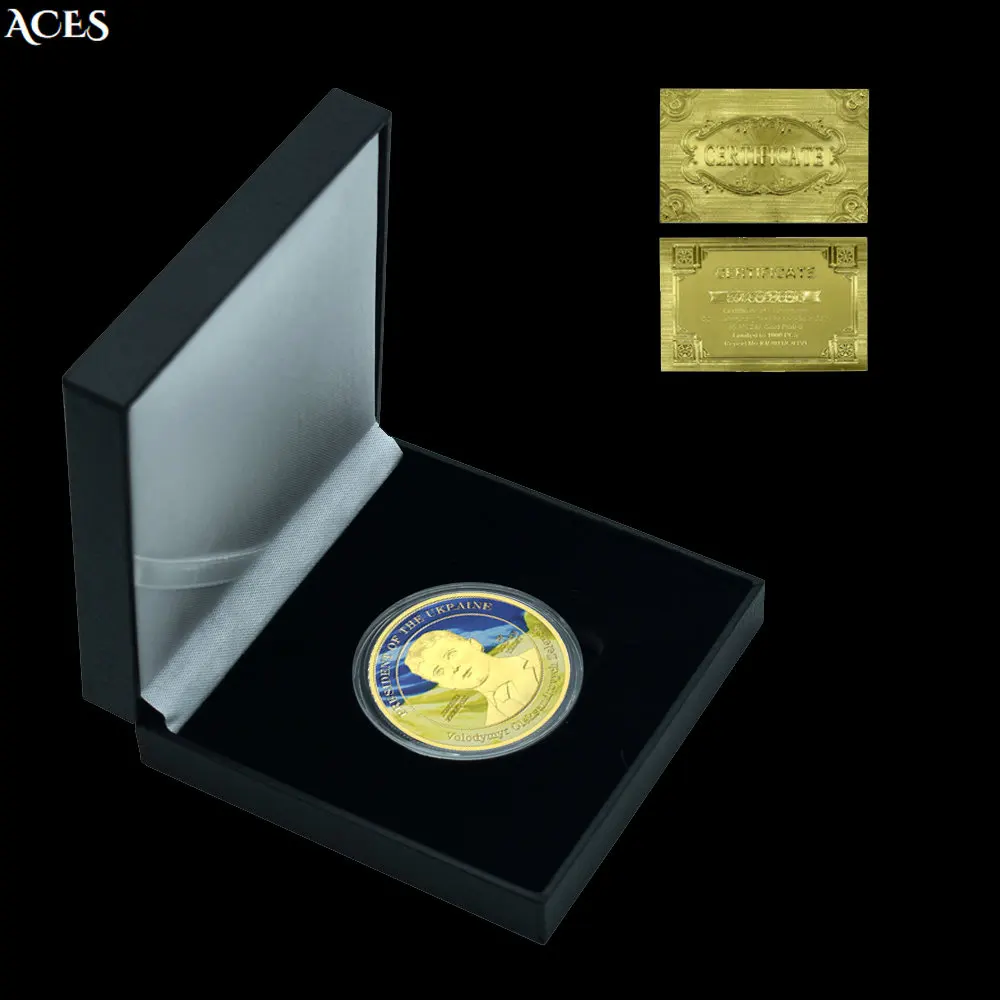 Zelensky Coin with Gift Box Ukrainian President Medal Challenge Coin In God We Trust Commemorative Coin In Capsule